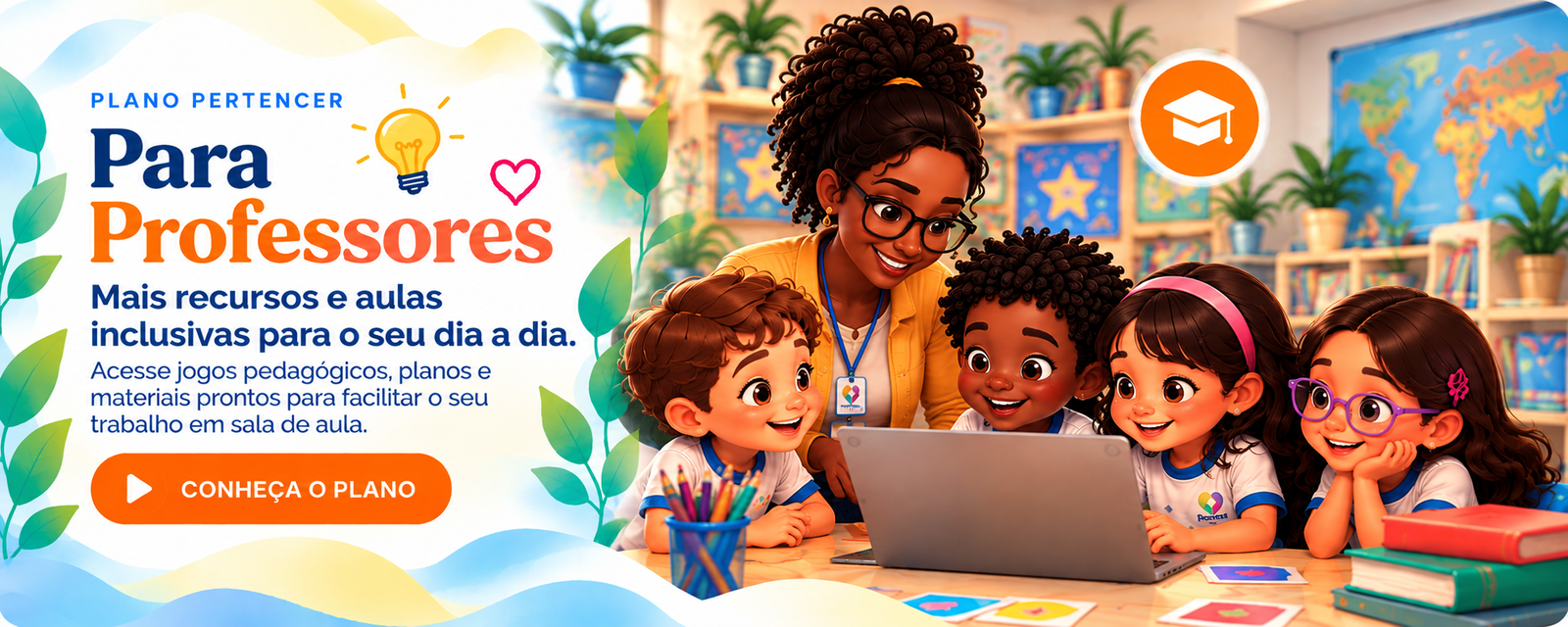 Plano PERTENCER para professores: mais recursos e aulas inclusivas para o seu dia a dia. Acesse jogos pedagógicos, planos e materiais prontos para facilitar o seu trabalho em sala de aula.